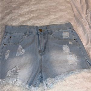 Light blue denim ripped shorts